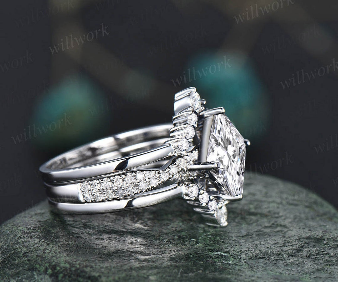 Moissanite ring vintage princess cut moissanite engagement ring set rose gold unique engagement ring twisted diamond wedding ring set women