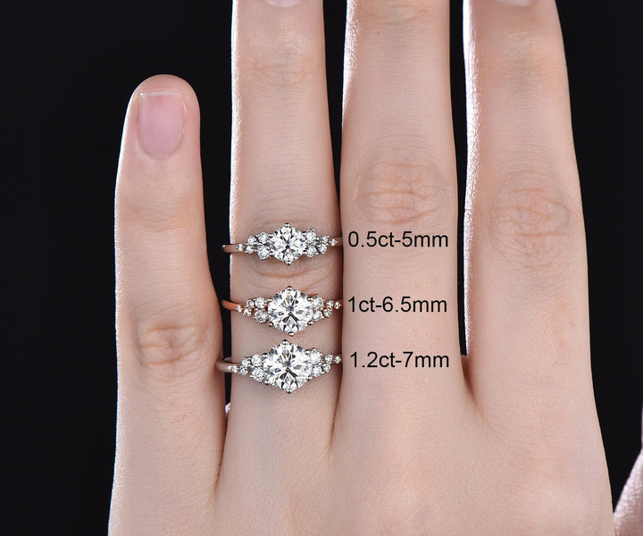 Round moissanite ring vintage moissanite engagement ring white gold unique snowdrift engagement ring dainty diamond wedding ring for women