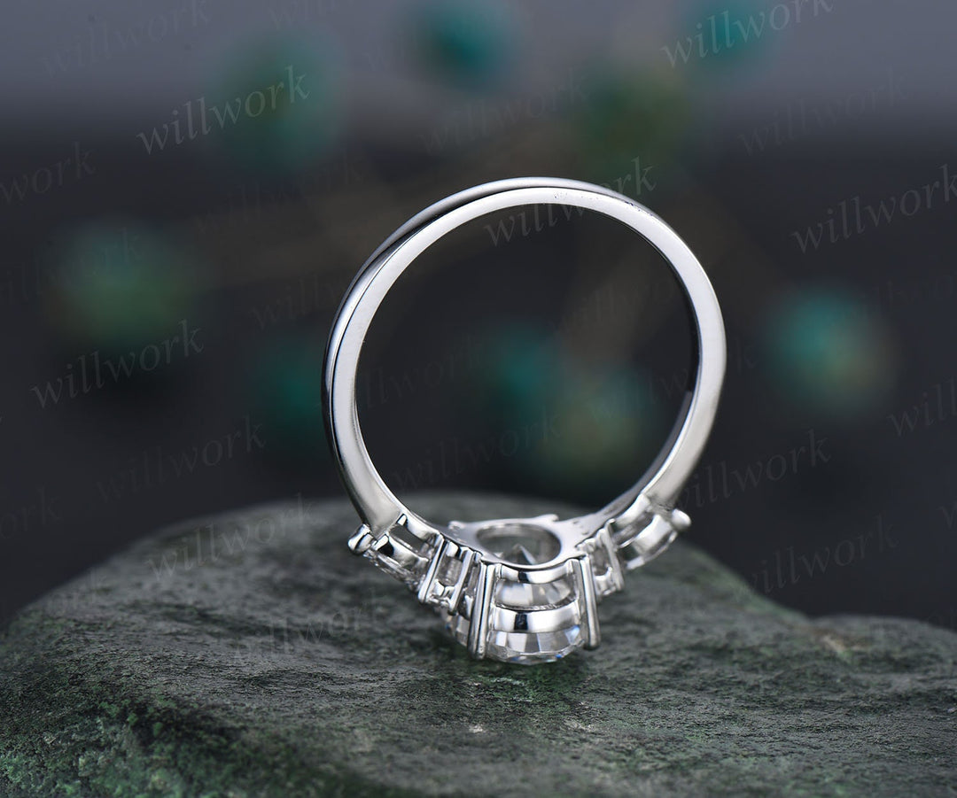 Moissanite ring 2ct oval moissanite engagement ring art deco unique white gold engagement ring marquise cut diamond ring wedding ring women