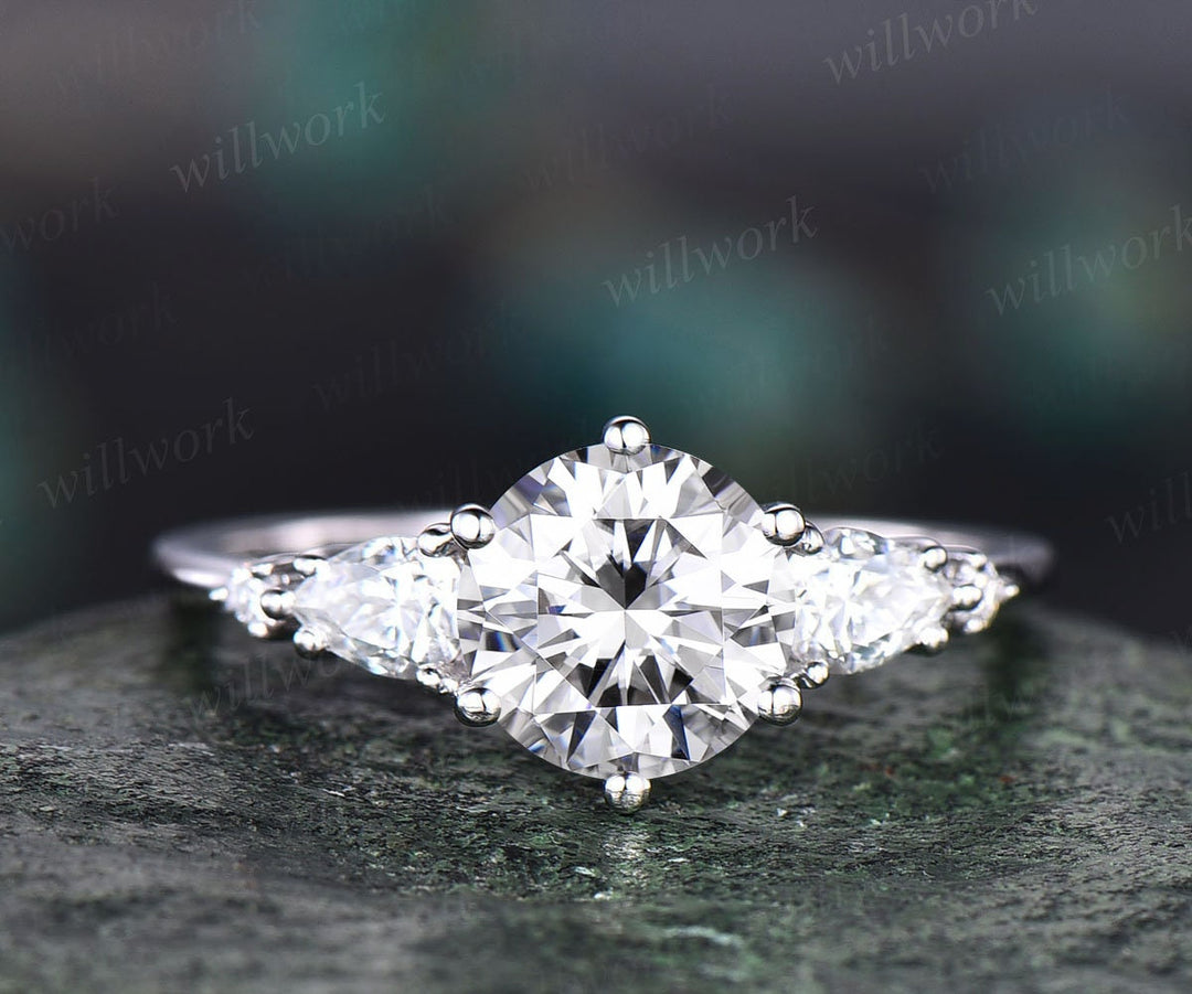 Round cut moissanite ring vintage moissanite engagement ring set five stone rose gold unique engagement ring promise bridal wedding ring set
