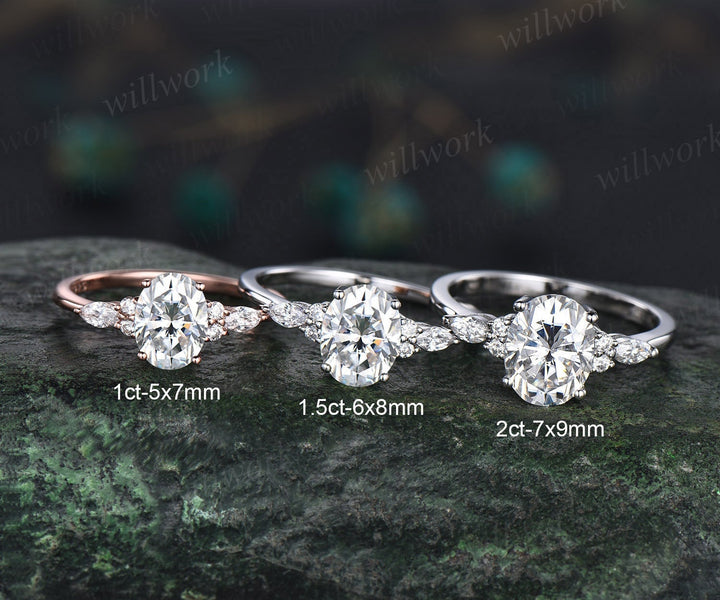 Moissanite ring 2ct oval moissanite engagement ring art deco unique white gold engagement ring marquise cut diamond ring wedding ring women
