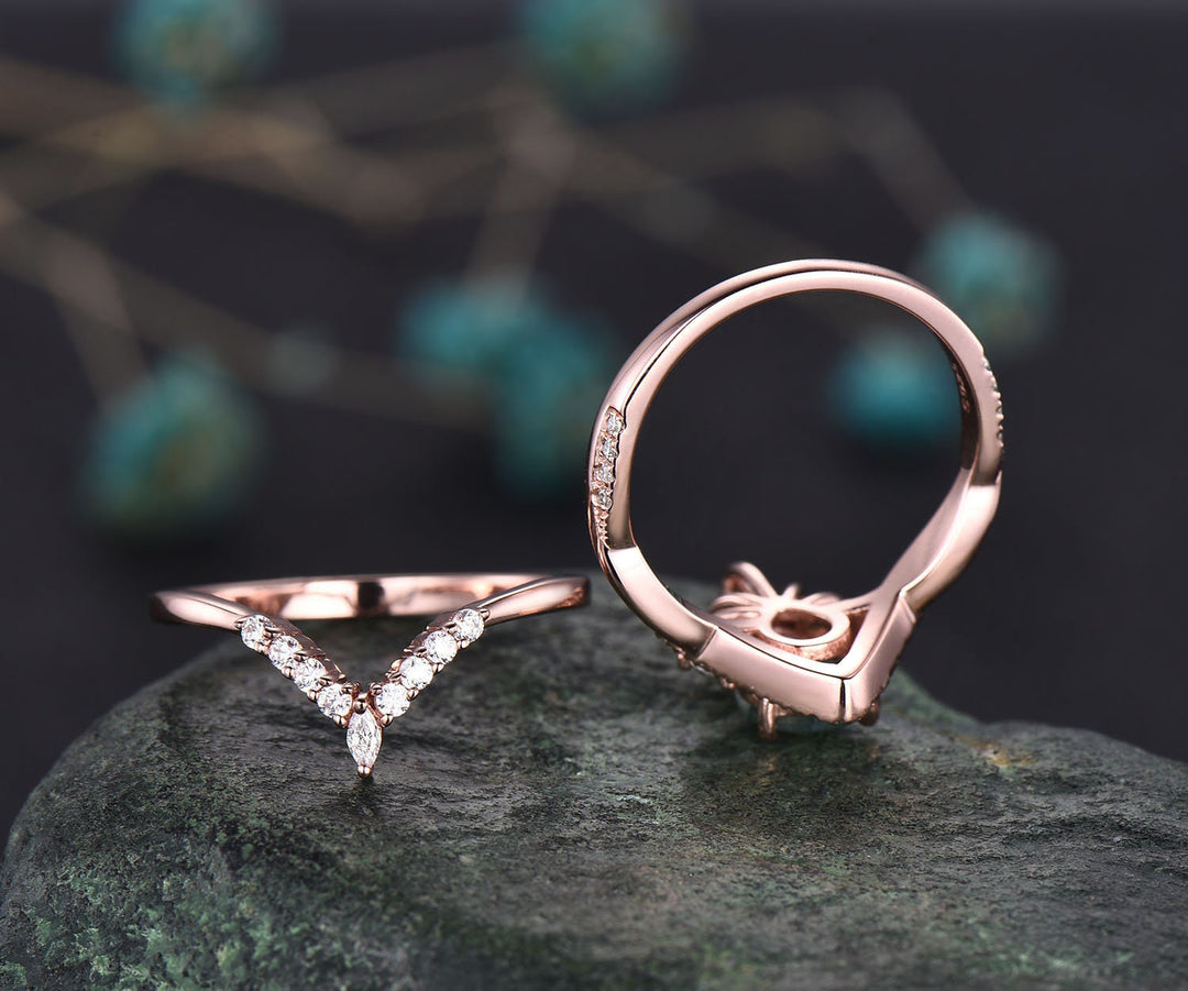 Aquamarine ring set vintage pear shaped aquamarine engagement ring set unique halo rose gold engagement ring women moissanite promise ring