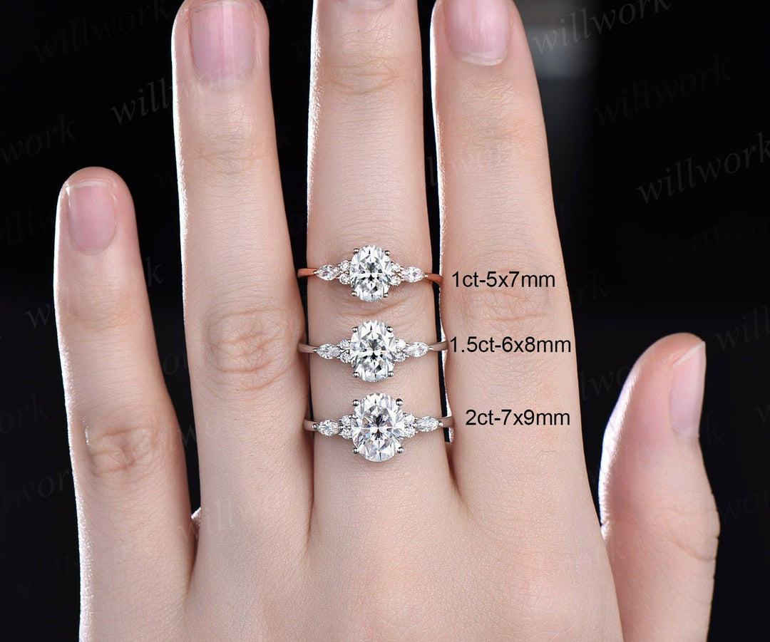 Moissanite ring 2ct oval moissanite engagement ring art deco unique white gold engagement ring marquise cut diamond ring wedding ring women