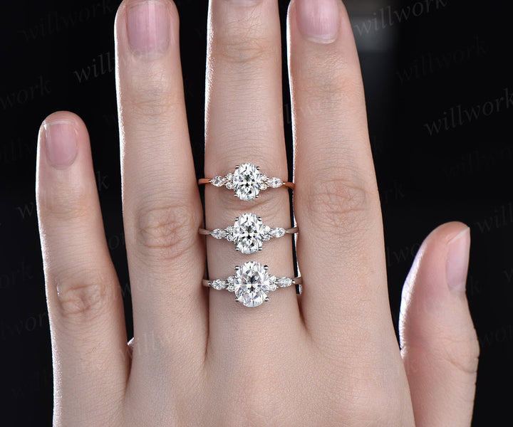 Moissanite ring 2ct oval moissanite engagement ring art deco unique white gold engagement ring marquise cut diamond ring wedding ring women