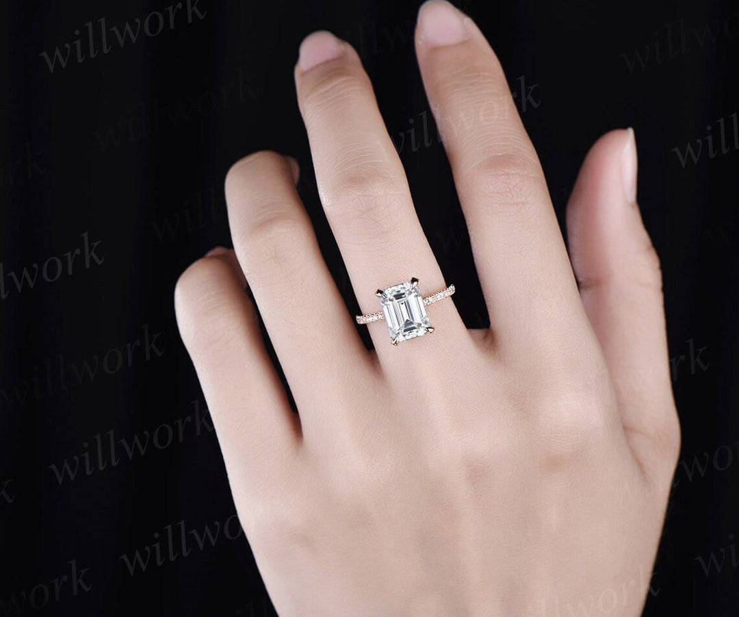 6ct 10x12mm emerald cut moissanite engagement ring 14k rose gold under halo basket diamond ring unique wedding promise ring women jewelry