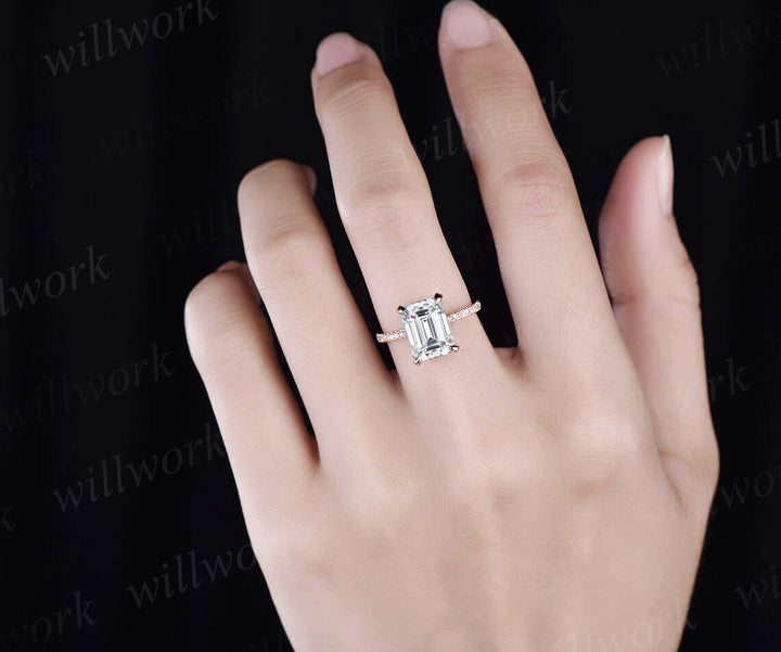6ct 10x12mm emerald cut moissanite engagement ring 14k rose gold under halo basket diamond ring unique wedding promise ring women jewelry