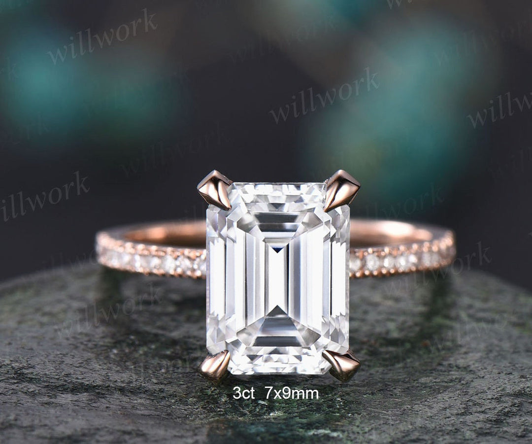 6ct 10x12mm emerald cut moissanite engagement ring 14k rose gold under halo basket diamond ring unique wedding promise ring women jewelry
