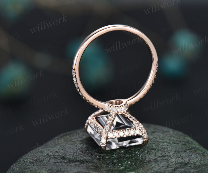 6ct 10x12mm emerald cut moissanite engagement ring 14k rose gold under halo basket diamond ring unique wedding promise ring women jewelry
