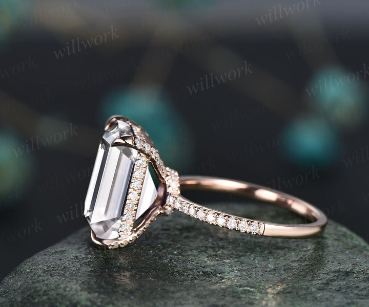 6ct 10x12mm emerald cut moissanite engagement ring 14k rose gold under halo basket diamond ring unique wedding promise ring women jewelry