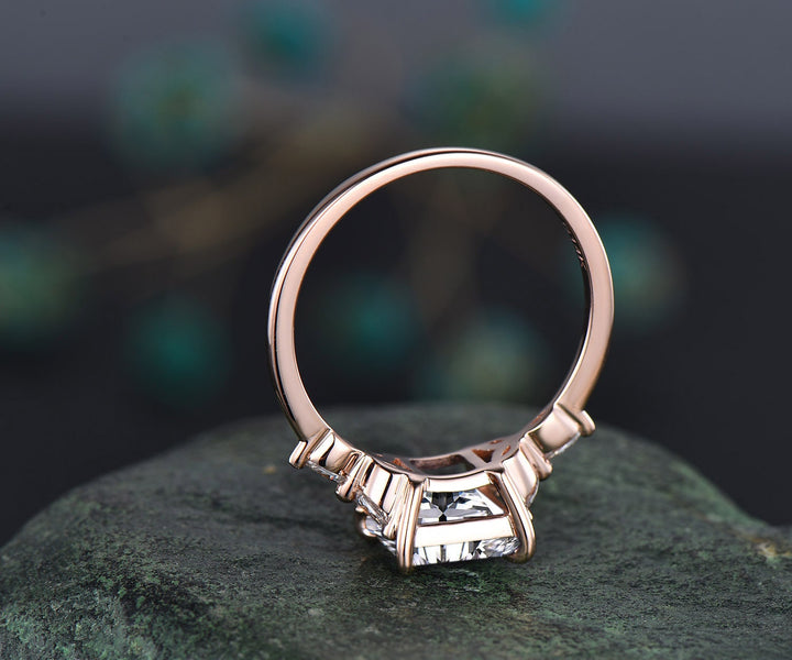4ct moissanite ring unique princess cut moissanite engagement ring 14k rose gold flower art deco diamond ring women wedding promise ring