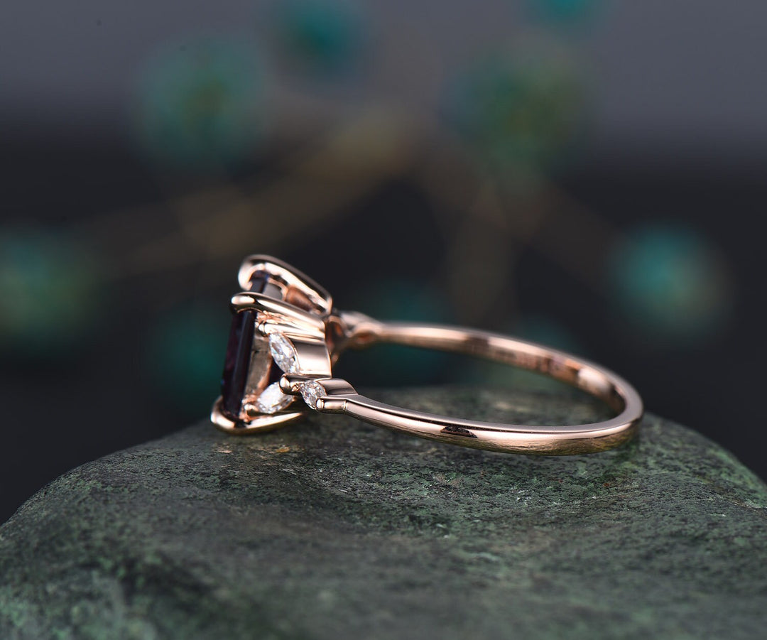 4ct Alexandrite ring unique princess cut engagement ring 14k rose gold flower marquise cut diamond ring women promise anniversary ring gifts