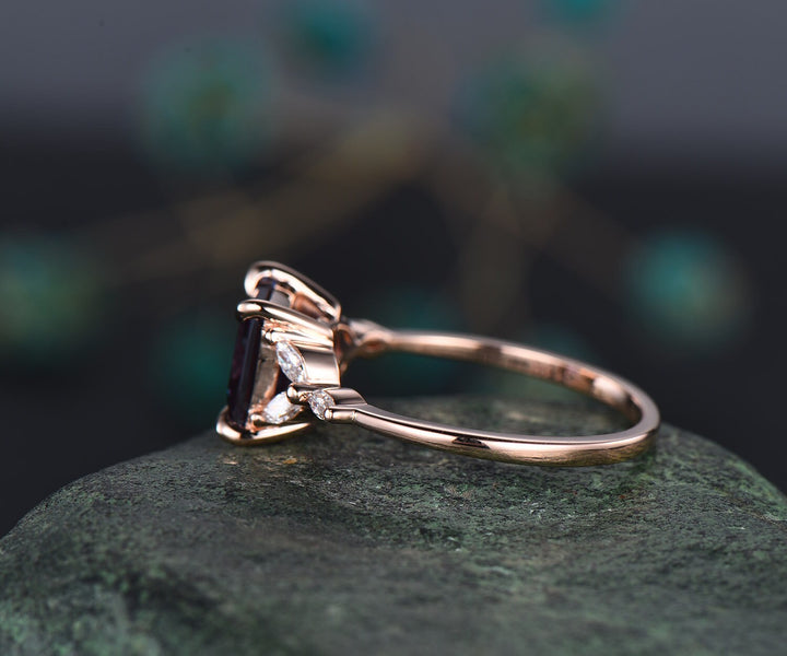 4ct Alexandrite ring unique princess cut engagement ring 14k rose gold flower marquise cut diamond ring women promise anniversary ring gifts