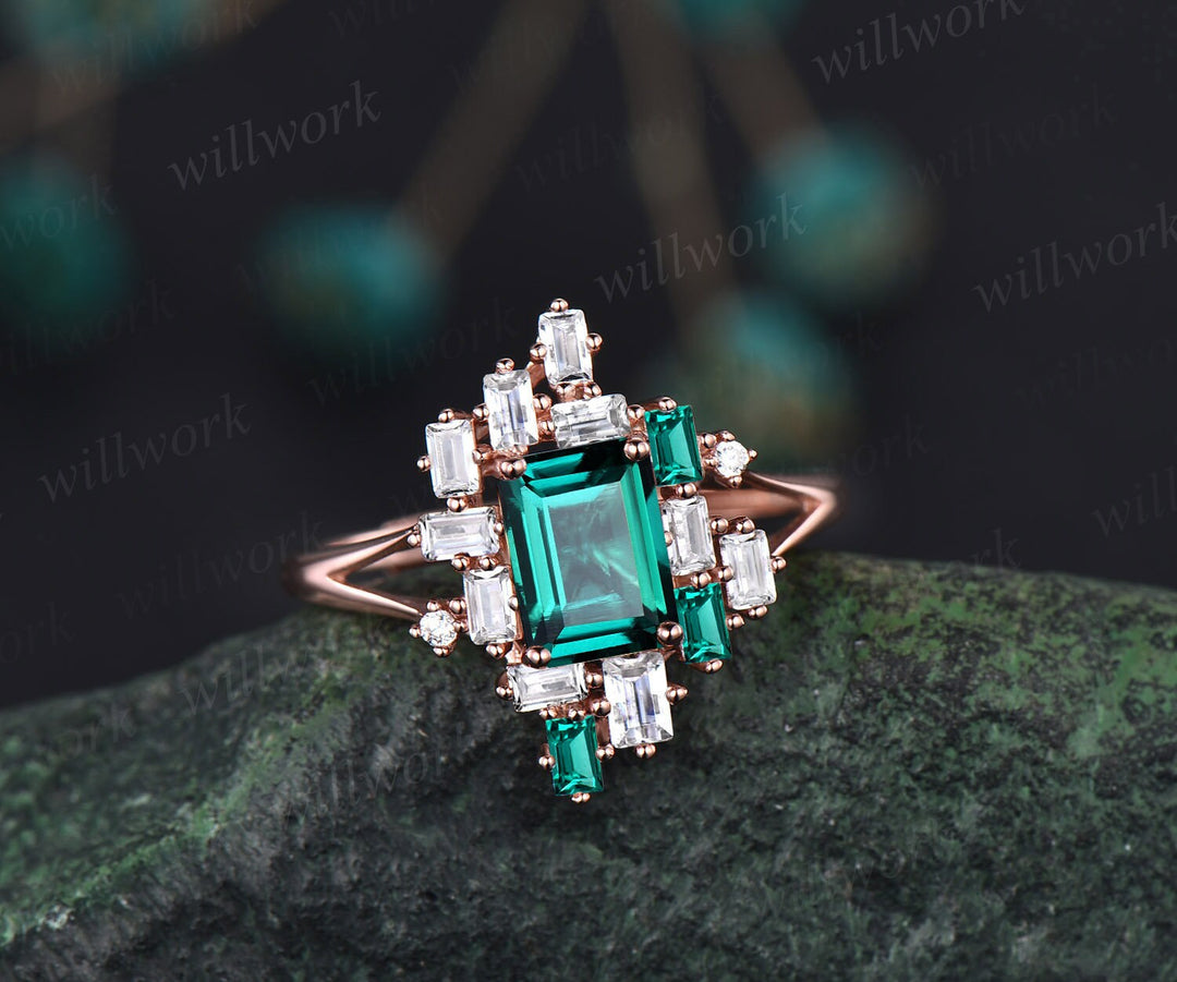 cluster emerald engagement ring