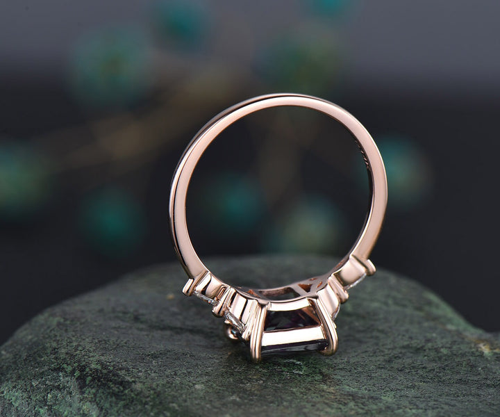 2ct Princess cut aquamarine aquamarine engagement ring rose gold unique cluster engagement ring art deco diamond promise wedding ring women