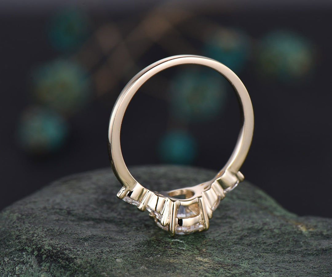 1ct round cut IGI lab-grown diamond engagement ring gold marquise cut diamond-accented unique promise anniversary ring gifts