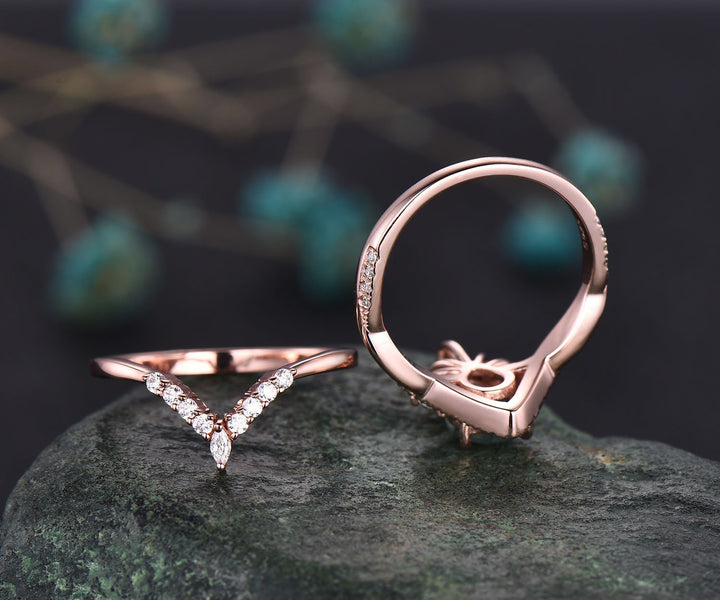 Vintage pear shaped black Rutilated Quartz engagement ring set 14k rose gold twisted infinity moissanite wedding bridal ring set women gifts