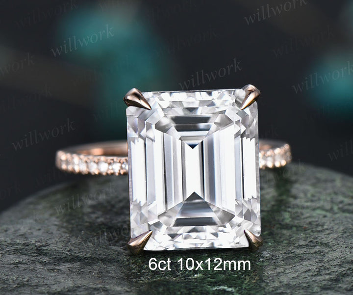 6ct 10x12mm emerald cut moissanite engagement ring 14k rose gold under halo basket diamond ring unique wedding promise ring women jewelry
