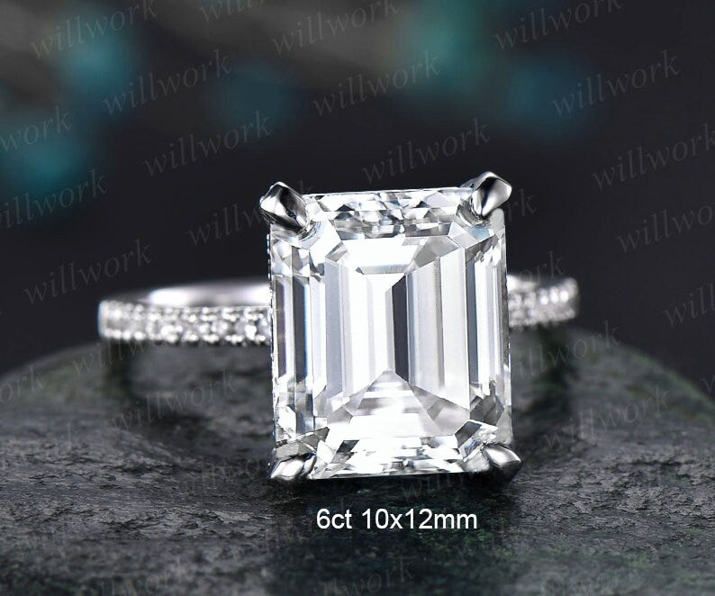 6ct 10x12mm emerald cut moissanite engagement ring 14k rose gold under halo basket diamond ring unique wedding promise ring women jewelry