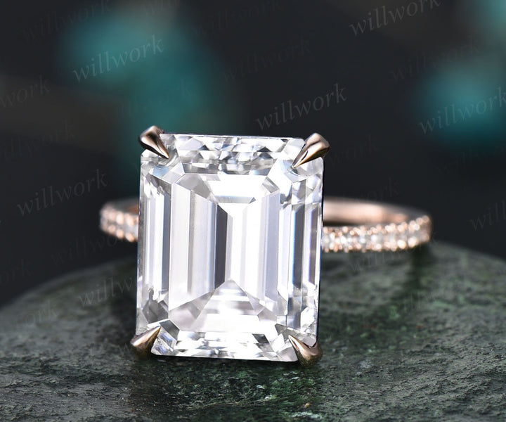 6ct 10x12mm emerald cut moissanite engagement ring 14k rose gold under halo basket diamond ring unique wedding promise ring women jewelry