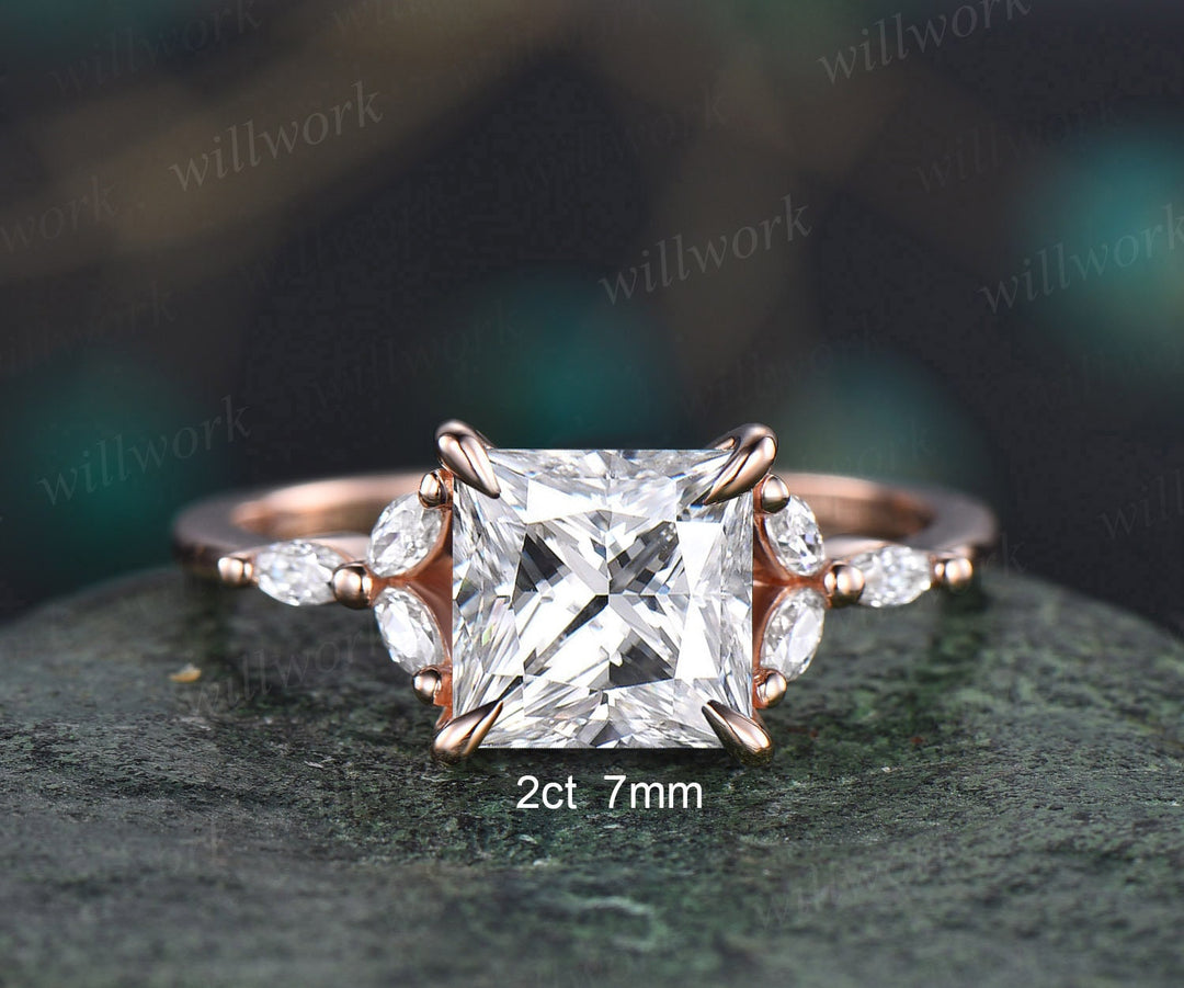 4ct moissanite ring unique princess cut moissanite engagement ring 14k rose gold flower art deco diamond ring women wedding promise ring
