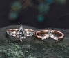 Vintage kite cut black rutilated quartz engagement ring set marquise cut ring 14k rose gold unique diamond promise wedding ring set women