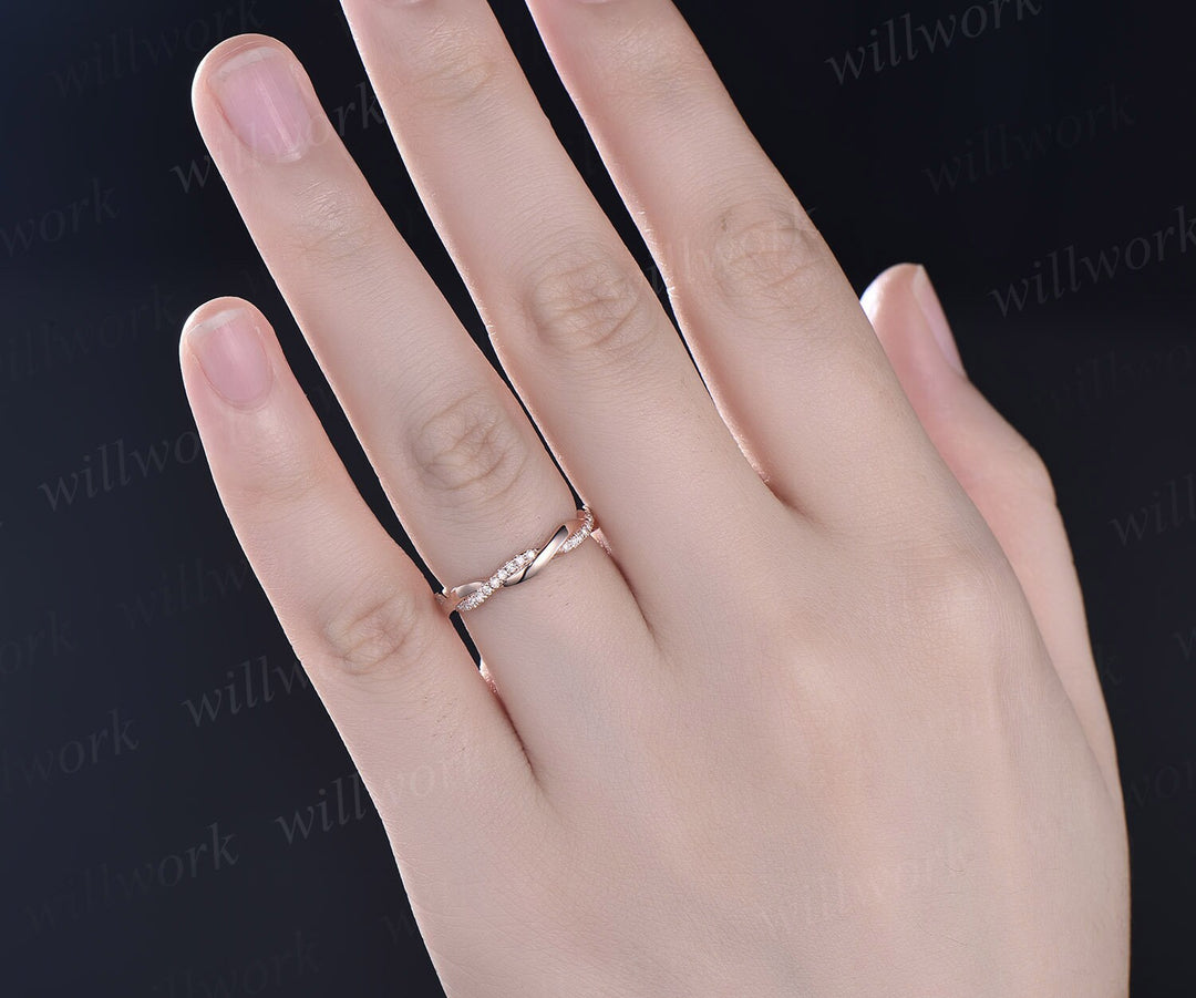 Vintage full eternity twisted diamond wedding band solid 14k rose gold stacking matching wedding ring band anniversary gift jewelry