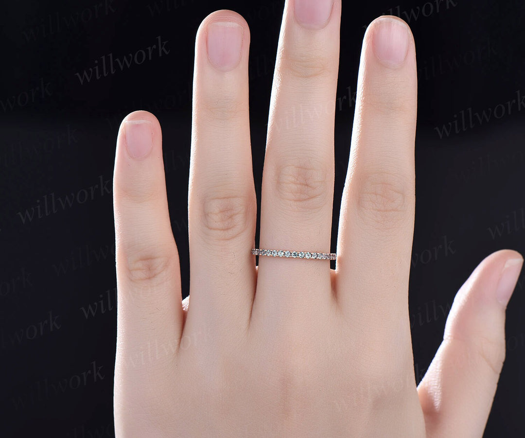 Half eternity Alexandrite wedding band 14k rose gold June birthstone ring dainty ring Alexandrite for women anniversary ring band gift