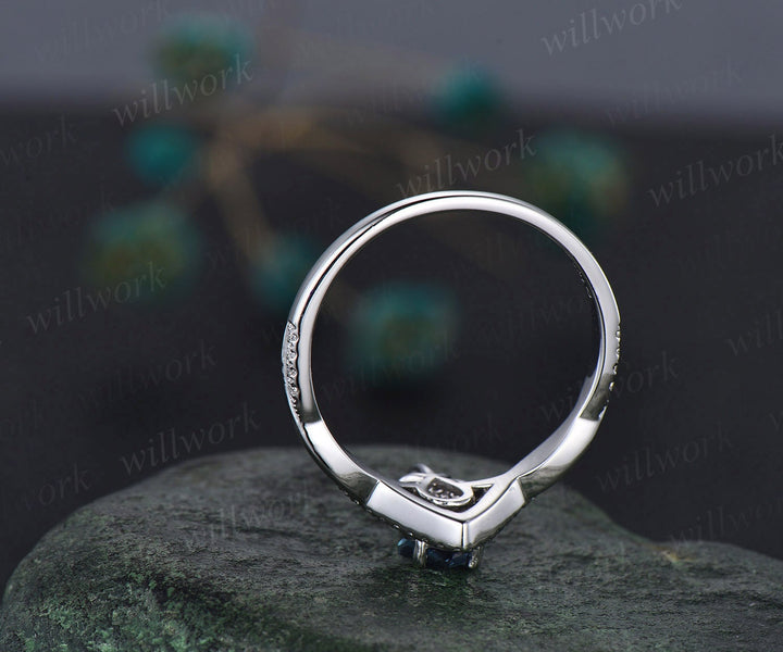 Kite cut alexandrite engagement ring set art deco 14k white gold halo marquise cut opal ring set twisted moissanite bridal ring set women