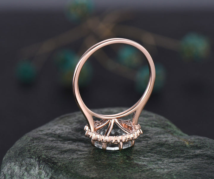 4ct round moissanite engagement ring solid 14k rose gold snowdrift halo diamond ring women promise anniversary wedding ring fine jewelry