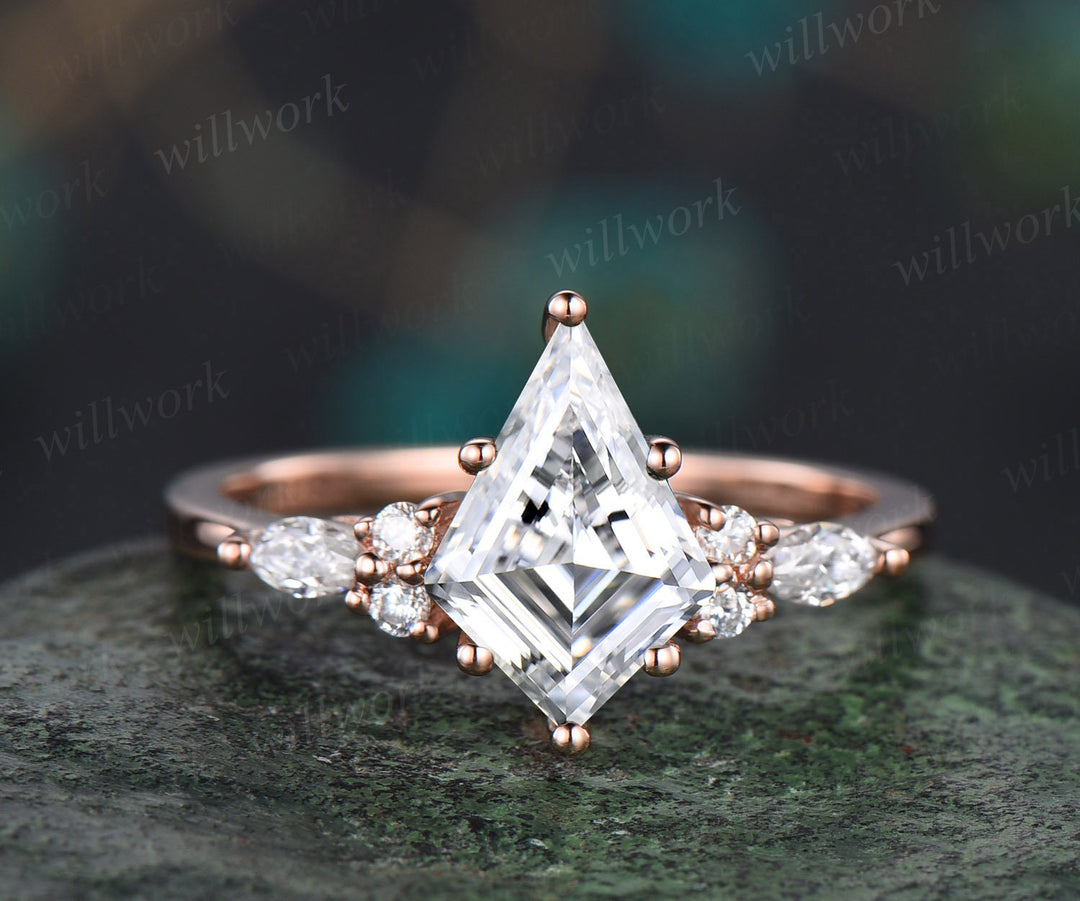 7x10mm kite cut Moissanite engagement ring set solid 14k rose gold marquise cut diamond ring women unique promise anniversary ring gift