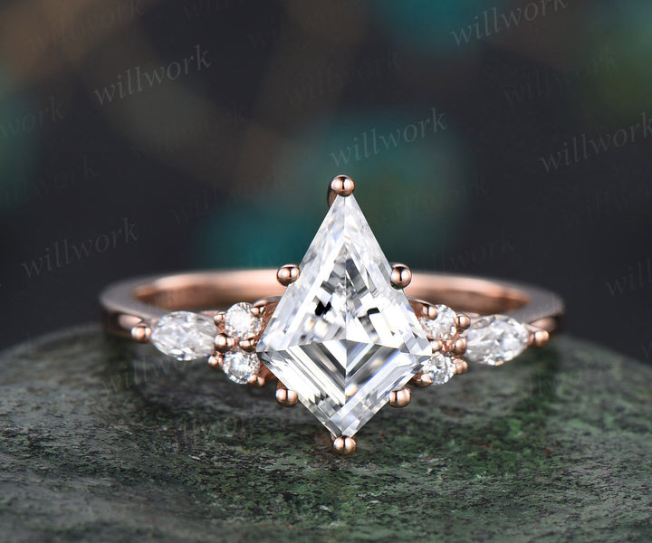 7x10mm kite cut Moissanite engagement ring set solid 14k rose gold marquise cut diamond ring women unique promise anniversary ring gift