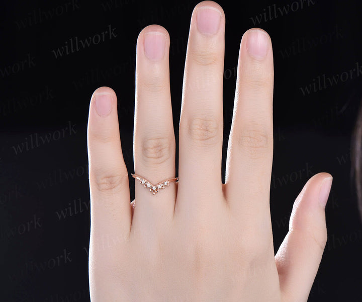 Vintage Milgrain diamond wedding band solid 14k rose gold five stone curved moissanite wedding ring band dainty anniversary ring women gift