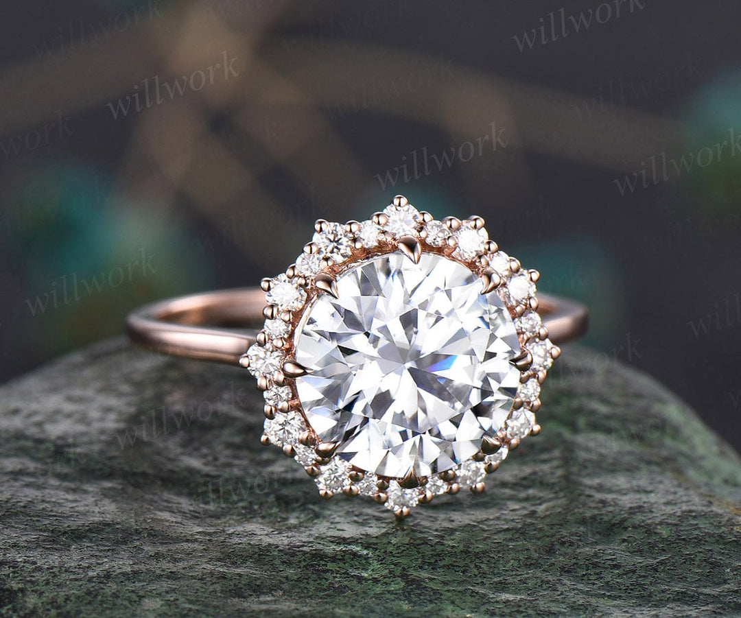 4ct round moissanite engagement ring solid 14k rose gold snowdrift halo diamond ring women promise anniversary wedding ring fine jewelry