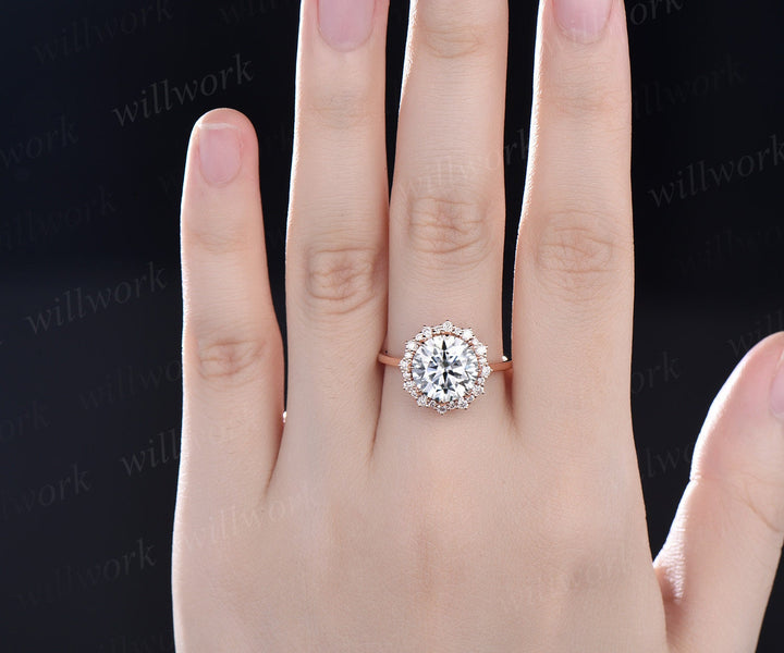 4ct round moissanite engagement ring solid 14k rose gold snowdrift halo diamond ring women promise anniversary wedding ring fine jewelry