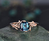 Asscher cut Alexandrite engagement ring 14k rose gold leaf branch Nature inspired solitaire promise wedding anniversary ring for women gift