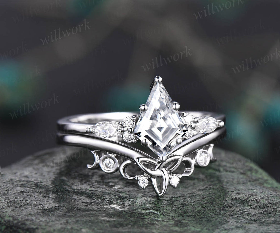 7x10mm kite cut Moissanite engagement ring set solid 14k rose gold marquise cut diamond ring women unique promise anniversary ring gift