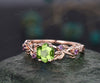 Twig Peridot ring vintage hexagon cut Peridot engagement ring rose gold leaf amethyst ring August birthstone ring anniversary ring for women