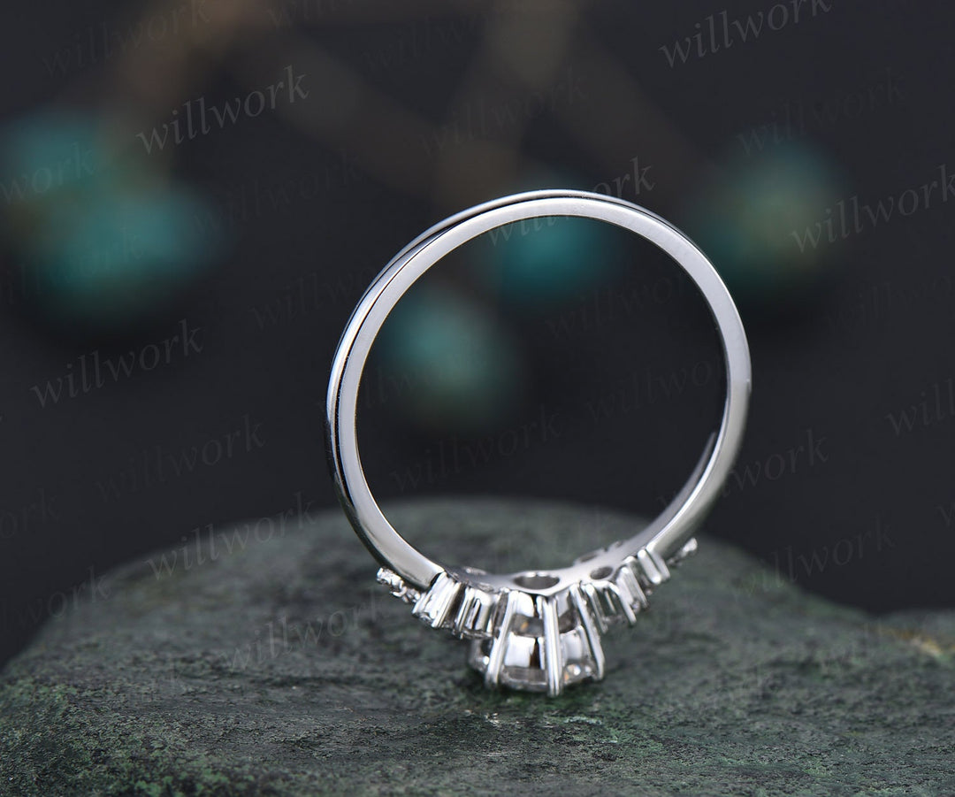 Round cut white sapphire ring vintage white sapphire engagement ring 14k white gold dainty snowdrift diamond ring women unique promise ring