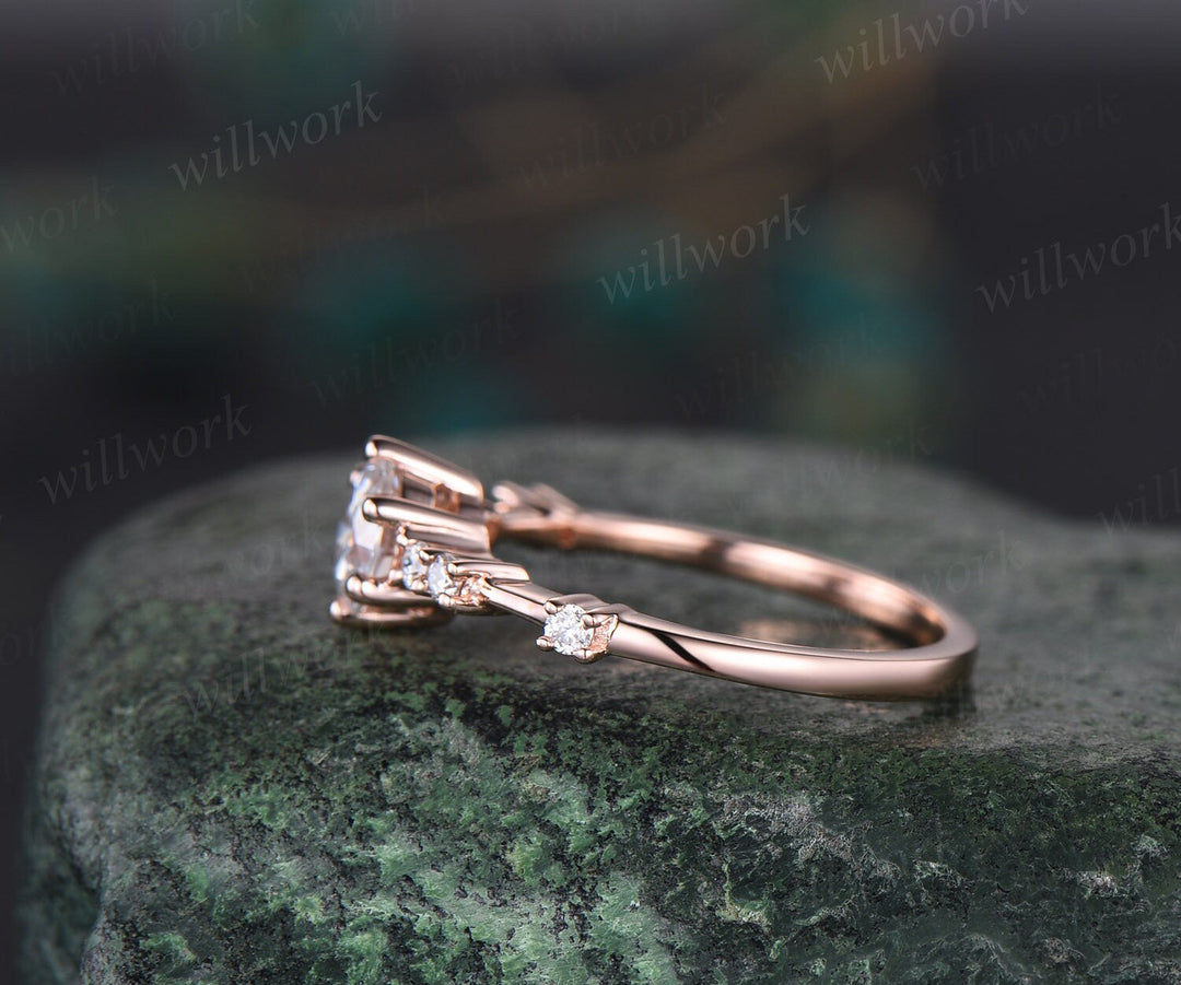 Round moissanite ring vintage dainty moissanite engagement ring rose gold unique 6 prong engagement ring 7 stone diamond wedding ring women