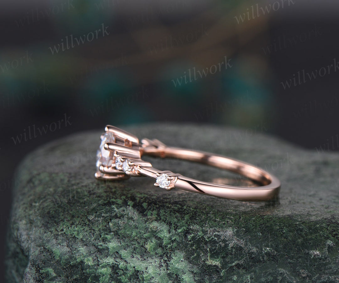 Dainty Round cut white sapphire ring unique white sapphire engagement ring for women 6 prong rose gold ring 7 stone diamond promise ring