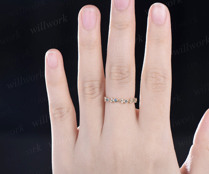 Vintage London blue topaz wedding band unique half eternity diamond wedding ring band dainty anniversary ring women graduation gift jewelry