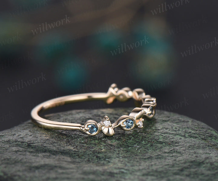 Vintage London blue topaz wedding band unique half eternity diamond wedding ring band dainty anniversary ring women graduation gift jewelry