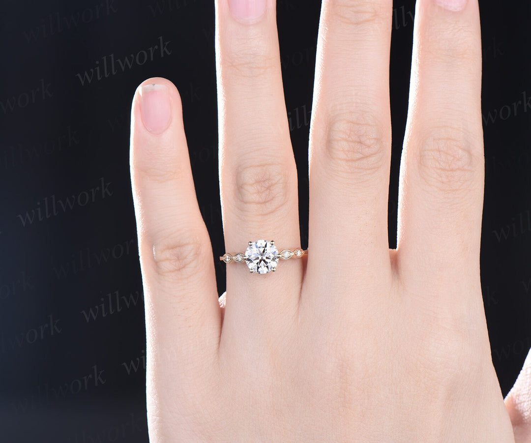 2ct round cut moissanite ring 6 prong moissanite engagement ring 14k yellow gold art deco five stone diamond ring women wedding promise ring
