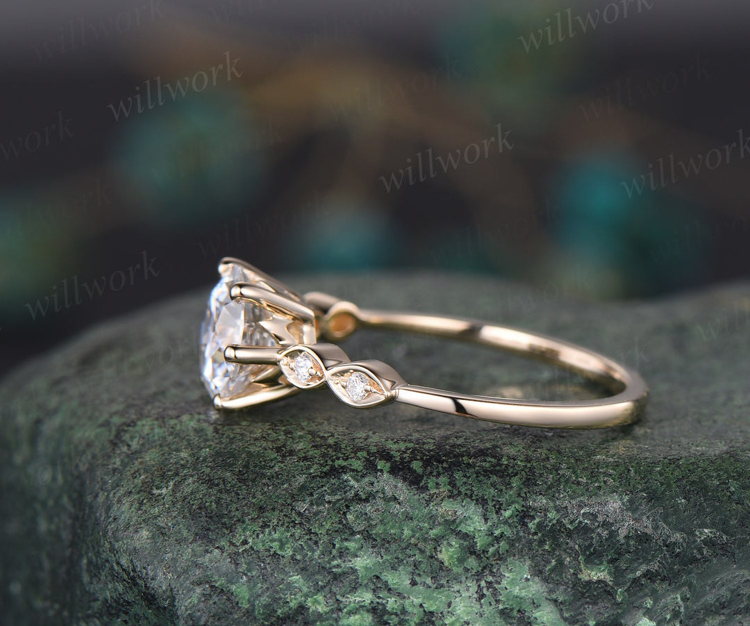 2ct round cut moissanite ring 6 prong moissanite engagement ring 14k yellow gold art deco five stone diamond ring women wedding promise ring