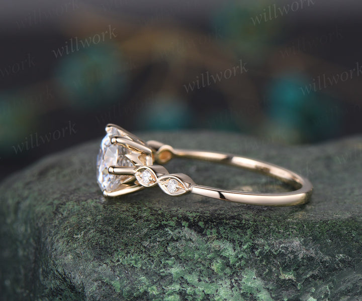 2ct round cut moissanite ring 6 prong moissanite engagement ring 14k yellow gold art deco five stone diamond ring women wedding promise ring