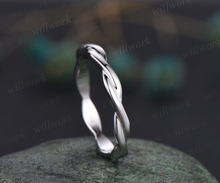 Full eternity solitaire wedding band 14k white gold twisted vintage wedding ring anniversary ring stacking band women gift