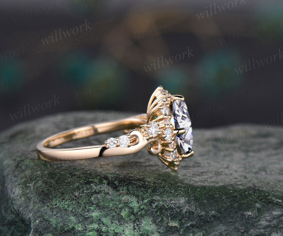 Vintage oval cut moissanite engagement ring women 14k yellow gold snowdrift halo diamond ring art deco cluster antique promise ring her gift