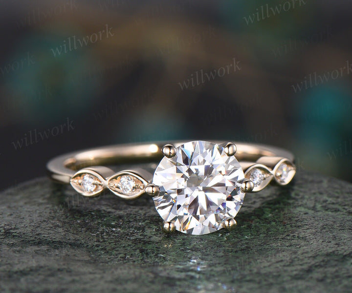 2ct round cut moissanite ring 6 prong moissanite engagement ring 14k yellow gold art deco five stone diamond ring women wedding promise ring