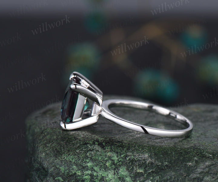 3ct Princess cut Alexandrite ring vintage Solitaire engagement ring women solid 14k white gold square cut ring unique promise ring jewelry