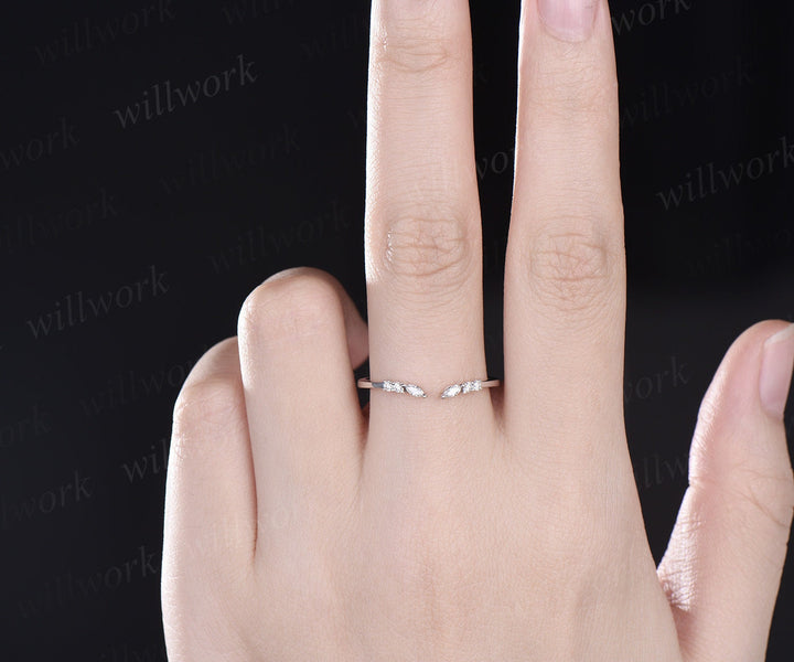 Open gap curved art deco diamond wedding band solid 14k white gold 6 stone ring moissanite stacking ring band women anniversary ring gift